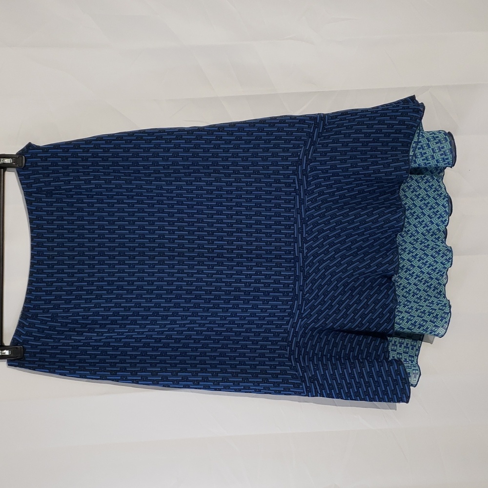 Reversible Blue/Teal Geometric Patterned Women's midi flowy Skirt.